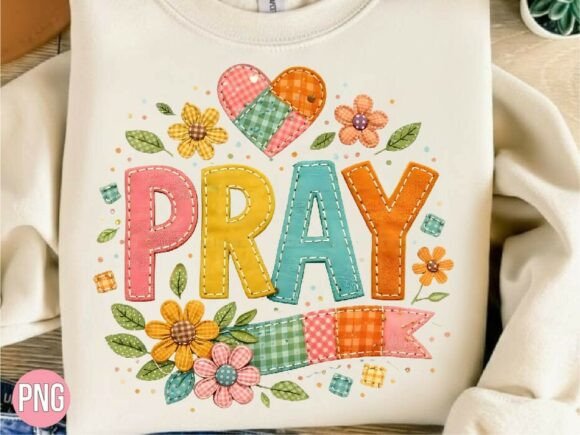 Christian Faux Stitch Pray Floral PNG