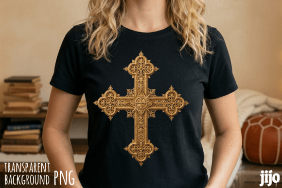 Cross Christian Ornate Gold PNG