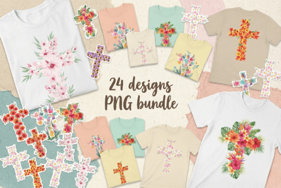 Floral Cross PNG Bundle Christian Easter