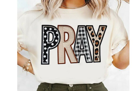 PRAY PNG, Crochet Christian Checkered Pn T-Shirt Designs