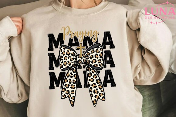 Praying Mama PNG Leopard Bow Christian T-Shirt Designs
